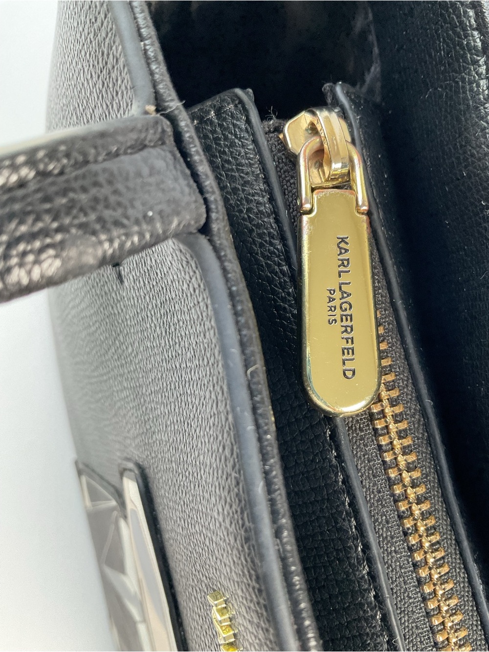 Karl Lagerfeld Paris Black Tote Bag K/Ikonik Logo Pebbled Leather Large - Picture 6 of 12